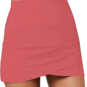 GRAPENT Women's High Waist Tulip Hem Shirring Swim Skirt Swimsuit Bikini Bottom